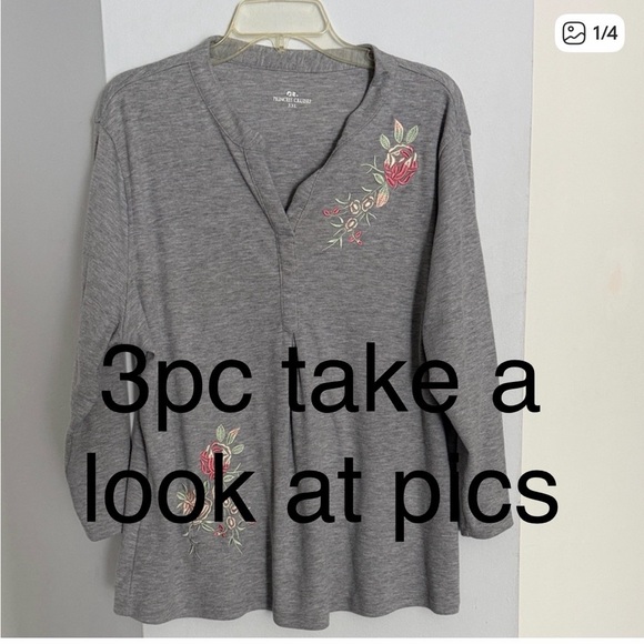 Princess Cruises 3pc Women's Gray Embroidered V-Neck Top, sleeveless top hoodie - Picture 2 of 6